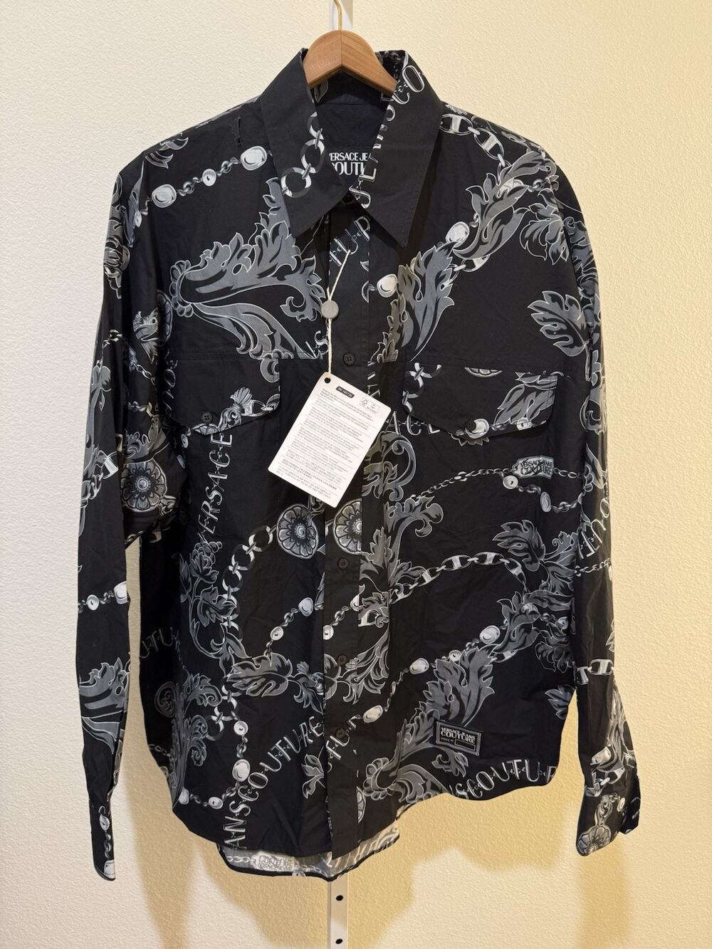 Versace Jeans Couture Chain Baroque Print Shirt Men’s M Black Designer Button Up